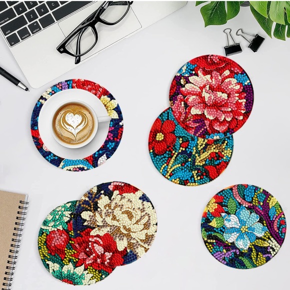 8 PCS Diamond Painting Coasters with Holder - Picture 3 of 6